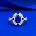 S925 silver ring featuring an oval blue gemstone in a vintage royal setting - US 5 / Blue Zirconia Ring (R1629)