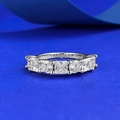S925 Sterling Silber Ewigkeitsring mit geometrischen quadratischen und runden Zirkoniasteinen - US 6 / R1393 Halber Bandring (Silber)
