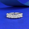 Elegant S925 sterling silver ring with seven rectangular zircons on dark blue silk - US 6 / White Rhinestone (R1383)