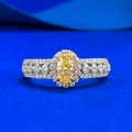 Elegant S925 silver ring featuring an oval yellow gemstone with halo diamond accents - US 5 / Yellow