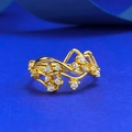 Minimalistische S925 vergulde ring met golvend rankontwerp en witte edelstenen - US 6 / Goud