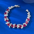 Lussuoso bracciale in argento S925 con gemme rosso sangue di piccione e zirconi bianchi - 16cm / Rosso