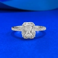 Luxurious S925 silver ring featuring emerald-cut zircon with a halo pave setting - US 6 / White Zirconia (R1423)