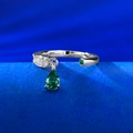 Minimalist S925 silver adjustable ring with pear shaped green gemstone and micro paved zircons - Adjustable Open / Green Zirconia Water Drop Style (K078)
