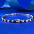 Elegante bracciale tennis in argento sterling S925 con cristalli rotondi blu reale e bianchi - Strass Blu Bianco (Argento) / 16cm