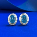 S925 sterling silver studs featuring oval-cut ice blue gems with a modern bezel setting - 925 Silver / White Gold Tone(E627)
