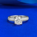 Classic 925 sterling silver four-prong ring with a large round diamond and pavé band - US 5 / Silver Bull Head White Zirconia Ring Style (R1446)