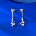 Exquisite S925 sterling silver snake earrings with pavé crystals on deep blue background - 925 Silver / Spirit Snake Style (E639)