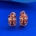 Boucles d'oreilles S925 argent avec trois rangées de grenat en grappe or rose rétro - Argent 925 / Or Rose Grenat Rouge