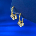 S925 silver gold-plated hoop earrings with three dangling white zircon gemstones - Gold / 925 Silver