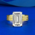 Elegant gold S925 silver emerald-cut rectangular stone ring with triple band design - US 5 / Rectangle White Rhinestone (R1450)