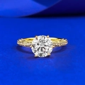 Klassischer S925 Ring mit weißem Diamanten und gravierter Perlenkante Vergoldet - US 5 / Gold (R1455)