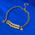 S925 silver Chinese five emperor coins bracelet with black rope and zircon stones - Adjustable / Gold (B166 Five Emperors Coins Black Cord Bracelet)