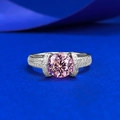 Bague élégante en argent S925 avec une grande pierre rose et diamants pavés - US 5 / Rose Pa (R611)