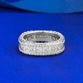 Lujoso anillo de plata S925 con tres filas de diamantes en corte princesa y redondo - US 5 / Blanco (R1460)