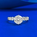 Classic S925 silver six-prong solitaire ring with honeycomb band and round moissanite - US 5 / Silver (White Honeycomb)