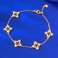 Elegante bracciale dorato con cinque motivi a quadrifoglio e bordi in rilievo perlato - 14CM+4 (Regolabile) / Oro (B169)