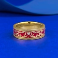 Anello vintage in argento S925 dorato con smalto rosso e cristallo centrale - US 5 / Oro