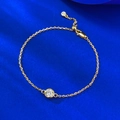 Bracciale minimalista in argento S925 dorato con solitario in zircone brillante da 6mm - Bracciale a Bolle con Strass Singolo (B171) / Regolabile a Scomparsa