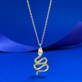 Lujoso collar de serpiente en plata S925 con colgante de circón brillante talla pera - Plata 925 / Dorado (N518)