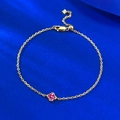 Elegant 2mm gold S925 silver bracelet with red clover pendant on a dark blue background - Adjustable Pull-out / Red Rhinestone Four Leaf Clover Bracelet