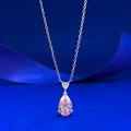 Halskette mit rosa Herz-Kristall im Birnenschliff aus S925 Silber auf blauem Seidengrund - 925er Silber / Rosa Birne Herz Stil