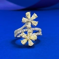 925 zilveren bloemenring met gele peervormige stenen en pave gezette band - US 5 / Lichtgele Bloem Ring (R1505)