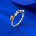 Modern S925 sterling silver wave ring with two-tone gold finish and cubic zirconia - US 5 / Gold and Silver Two-tone