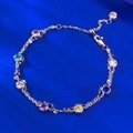 Double-layered silver bracelet with colorful circular stones and adjustable lobster clasp - Adjustable Pull-out / Multicolor (B182)