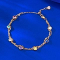 Double-layered S925 silver rainbow bracelet with multi-colored gemstones in 18k gold finish - Champagne Gold Multicolor Rhinestone (Adjustable)