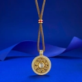S925 silver compass pendant necklace with gold woven cord and circular white gemstone - Eight Auspicious Compass Style (N521)