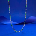 Elegant S925 silver necklace with gold beads and faceted green crystal stones - 925 Silver / Green Rhinestone Style (N525)