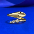 Luxurious S925 silver gold snake-shaped open ring with three sparkling round zircons - US 6 / Gold