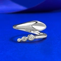 Luxurious S925 sterling silver snake open ring featuring three sparkling round zircons - US 6 / Silver