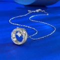Collana in argento S925 con pietra a taglio quadrato e ciondolo tondo trapuntato - Stile Moissanite Geometrica (N532) / Argento 925