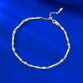 Bracciale in argento S925 a maglie di bambù con trama spazzolata vintage e catena regolabile - Argento 925 / Bracciale in Platino a Bambù (B195)