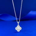 Collana quadrifoglio in argento S925 con madreperla e ciondolo con incastonatura di zirconi - Madreperla Bianca (N543) / Argento