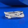 Anello minimalista in argento 925 a tre strati spazzolati con pietre di zircone lucide - US 5 / Argento