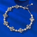 Elegante pulsera de plata de ley S925 con flor de lis y circón redondo y cadena ajustable - Plata 925 / Pulsera de Flor de Lis Color Oro Blanco (B137)