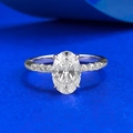 Elegant 925 sterling silver ring with oval cut gemstone and pavé set diamonds - US 5 / Silver (Item R1174)