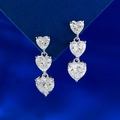 Elegant S925 sterling silver triple heart drop earrings with faceted crystals on blue velvet - 925 Silver / Triple Heart Stud