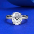 Classic S925 silver ring featuring a 4-carat oval cut gemstone in four-prong setting - US 5 / Silver Rhinestone (Item R1180)