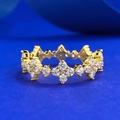Bague luxueuse trèfle en argent S925 plaqué or avec pavage de diamants étincelants - US 5 / Doré