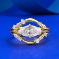 Luxury 925 silver marquise cut 6x12mm ring with multi-layered stacked gold bands - US 5 / Gold