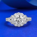 Classic 2ct round diamond ring with lace halo setting and split shank in S925 silver - US 5 / White Zirconia Ring (R1197)