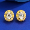 Orecchini lussuosi in argento S925 placcato oro con cristallo ovale e metallo spazzolato - Argento 925 / Stile Spazzolato Oro