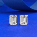 Elegant emerald cut S925 silver stud earrings featuring four-prong solitaire settings - 925 Silver / White Gold