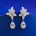 S925 silver crown bridal earrings with pear-cut drop crystals on blue background - 925 Silver / White Rhinestone Teardrop Style (E581)