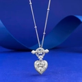 Elegant S925 silver heart pendant necklace with zircon on a blue silk background - Heart Style (N472) / 925 Silver