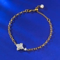 S925 silver gold bracelet with sparkling four-pointed star pendant and zircon inlays - 925 Silver / Gold (B142 Four-Pointed Star Bracelet)